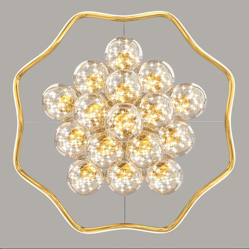 Modern Luxury Metal Acrylic Glass Ball Full Star Round Wave LED Chandeliers For Living Room