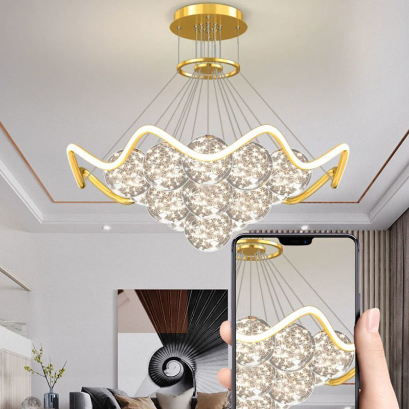 Modern Luxury Metal Acrylic Glass Ball Full Star Round Wave LED Chandeliers For Living Room