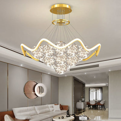 Modern Luxury Metal Acrylic Glass Ball Full Star Round Wave LED Chandeliers For Living Room