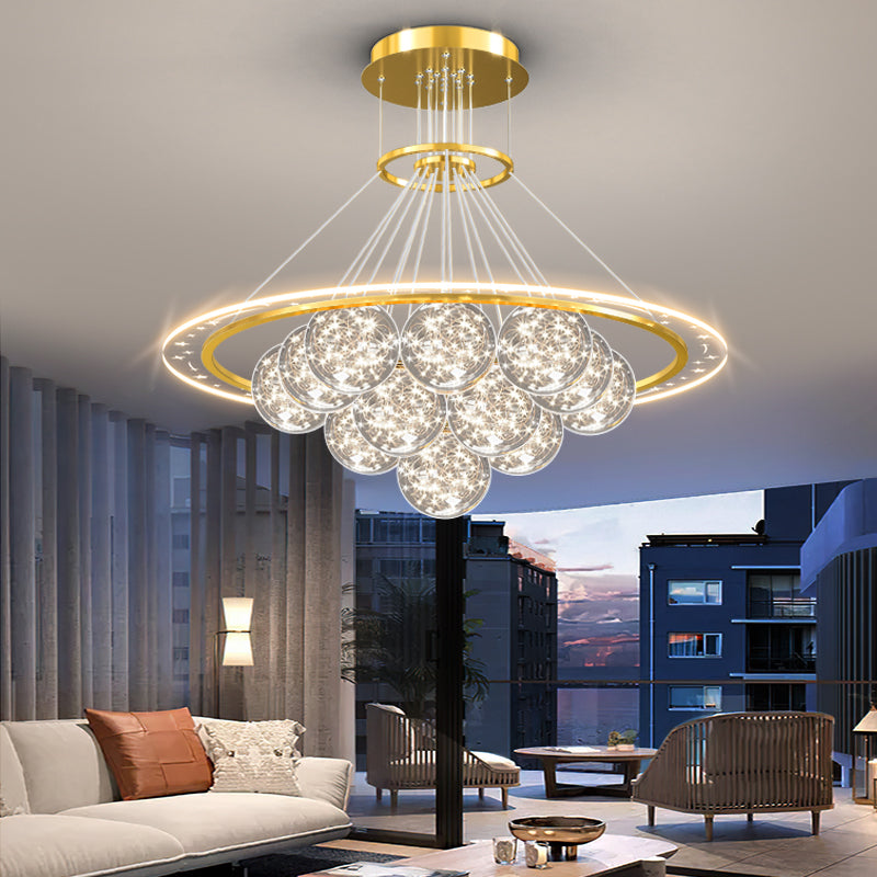 Modern Luxury Metal Acrylic Glass Ball Full Star Round Wave LED Chandeliers For Living Room