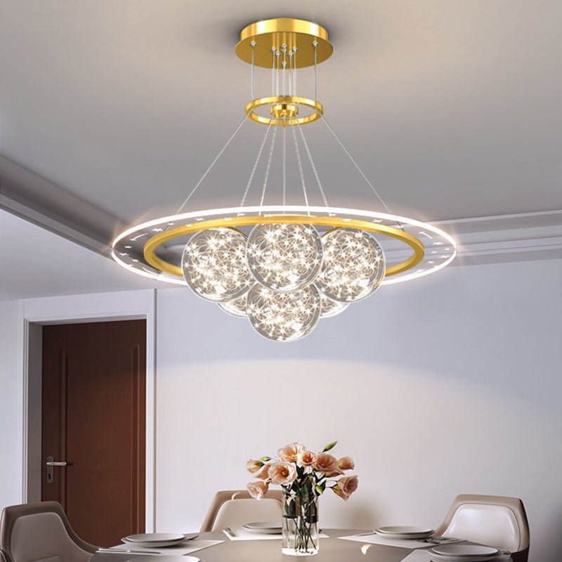 Modern Luxury Metal Acrylic Glass Ball Full Star Round Wave LED Chandeliers For Living Room