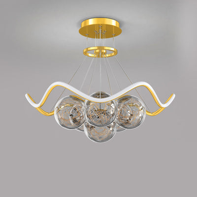 Modern Luxury Metal Acrylic Glass Ball Full Star Round Wave LED Chandeliers For Living Room