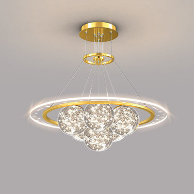 Modern Luxury Metal Acrylic Glass Ball Full Star Round Wave LED Chandeliers For Living Room