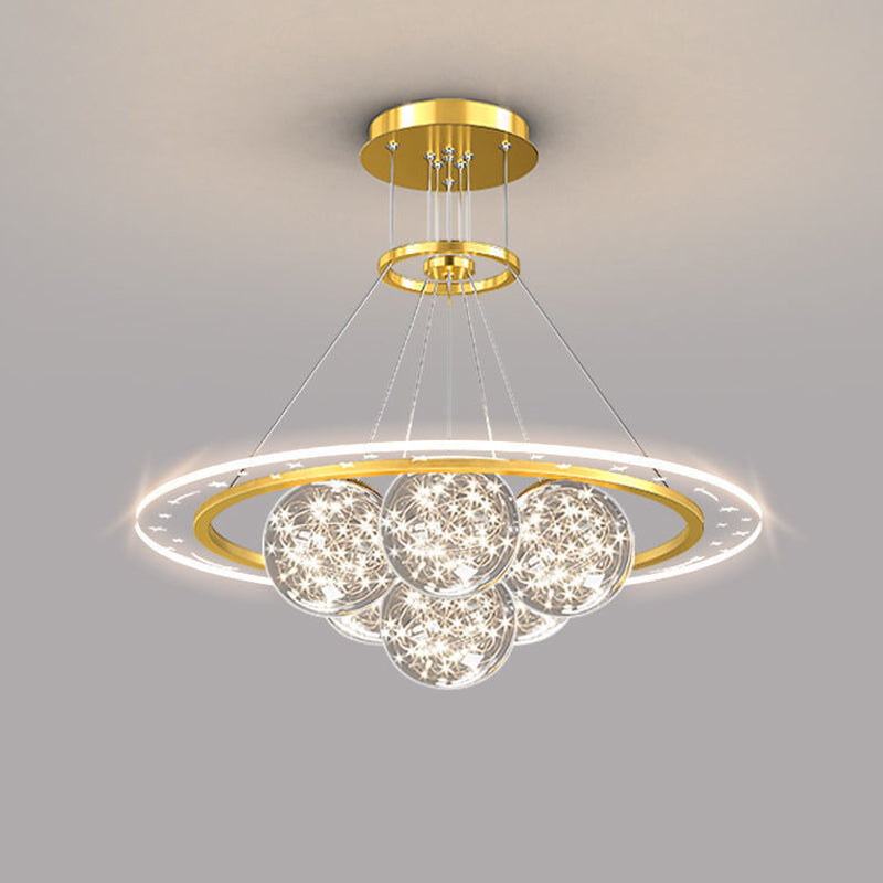 Modern Luxury Metal Acrylic Glass Ball Full Star Round Wave LED Chandeliers For Living Room