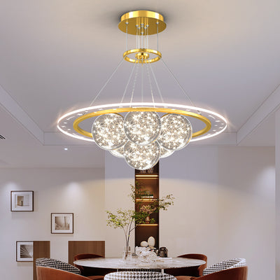 Modern Luxury Metal Acrylic Glass Ball Full Star Round Wave LED Chandeliers For Living Room