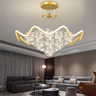 Modern Luxury Metal Acrylic Glass Ball Full Star Round Wave LED Chandeliers For Living Room