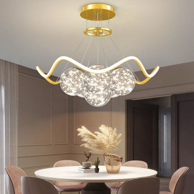 Modern Luxury Metal Acrylic Glass Ball Full Star Round Wave LED Chandeliers For Living Room