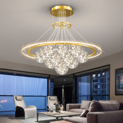 Modern Luxury Metal Acrylic Glass Ball Full Star Round Wave LED Chandeliers For Living Room