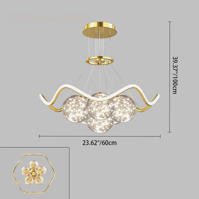 Modern Luxury Metal Acrylic Glass Ball Full Star Round Wave LED Chandeliers For Living Room