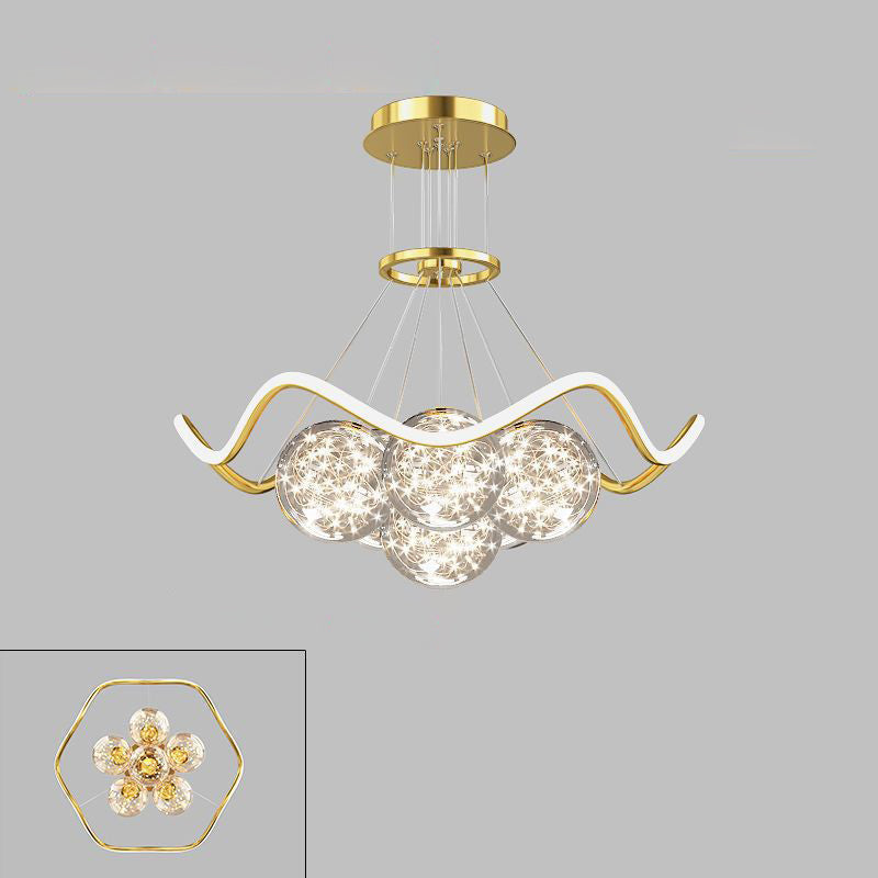 Modern Luxury Metal Acrylic Glass Ball Full Star Round Wave LED Chandeliers For Living Room