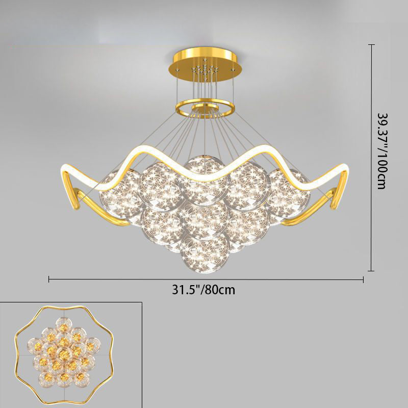 Modern Luxury Metal Acrylic Glass Ball Full Star Round Wave LED Chandeliers For Living Room