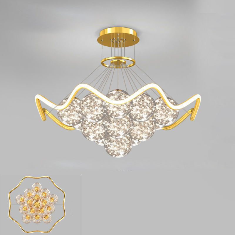 Modern Luxury Metal Acrylic Glass Ball Full Star Round Wave LED Chandeliers For Living Room