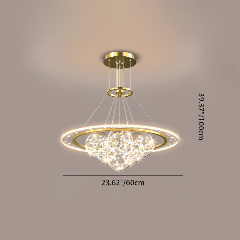 Modern Luxury Metal Acrylic Glass Ball Full Star Round Wave LED Chandeliers For Living Room