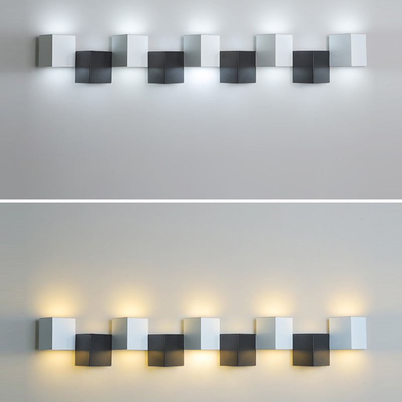 Modern Minimalist Iron Acrylic Square Block Combination LED Wall Sconce Lamp For Living Room