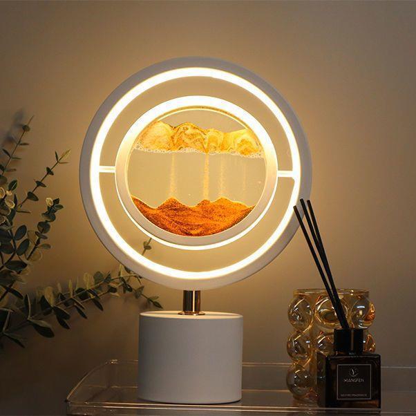 Contemporary Creative Iron Glass Silica Round Sand Painting USB LED Table Lamp For Bedroom