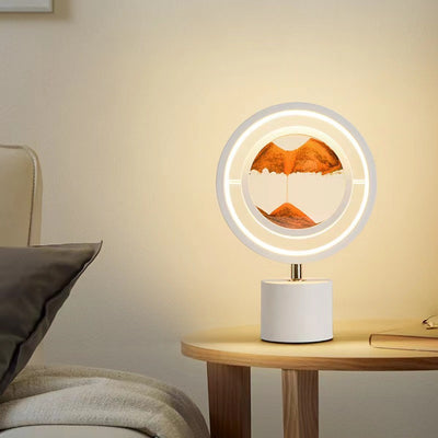 Contemporary Creative Iron Glass Silica Round Sand Painting USB LED Table Lamp For Bedroom