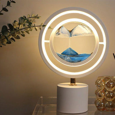 Contemporary Creative Iron Glass Silica Round Sand Painting USB LED Table Lamp For Bedroom