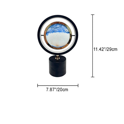 Contemporary Creative Iron Glass Silica Round Sand Painting USB LED Table Lamp For Bedroom