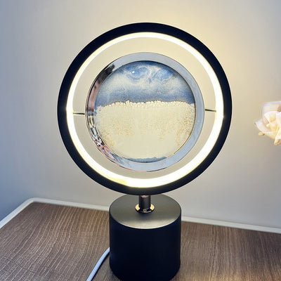 Contemporary Creative Iron Glass Silica Round Sand Painting USB LED Table Lamp For Bedroom