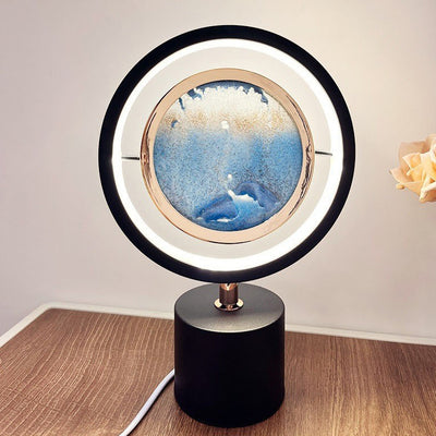 Contemporary Creative Iron Glass Silica Round Sand Painting USB LED Table Lamp For Bedroom