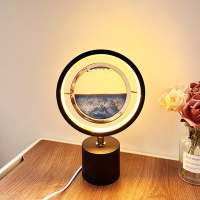 Contemporary Creative Iron Glass Silica Round Sand Painting USB LED Table Lamp For Bedroom