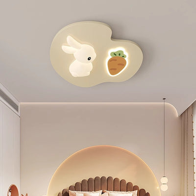 Contemporary Creative Kids Rabbit Iron PE LED Flush Mount Ceiling Light For Bedroom