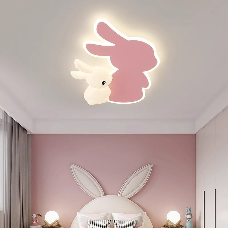 Contemporary Creative Kids Rabbit Iron PE LED Flush Mount Ceiling Light For Bedroom