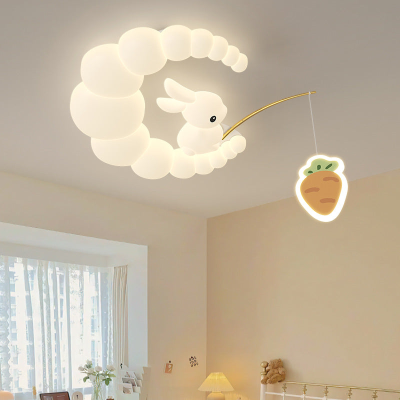 Contemporary Creative Kids Rabbit Iron PE LED Flush Mount Ceiling Light For Bedroom