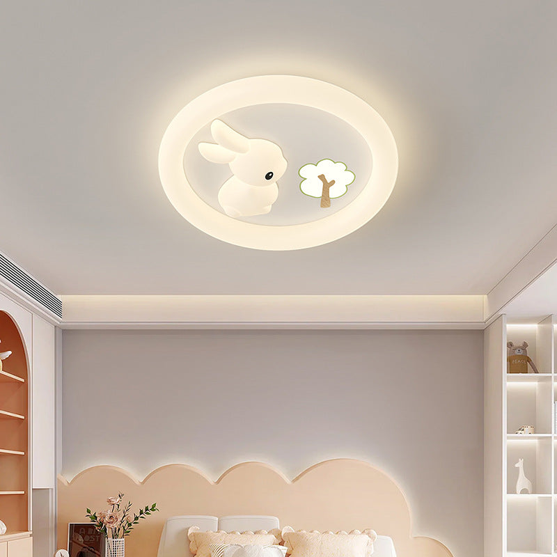 Contemporary Creative Kids Rabbit Iron PE LED Flush Mount Ceiling Light For Bedroom