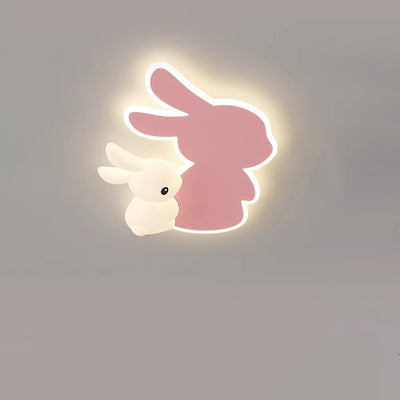 Contemporary Creative Kids Rabbit Iron PE LED Flush Mount Ceiling Light For Bedroom