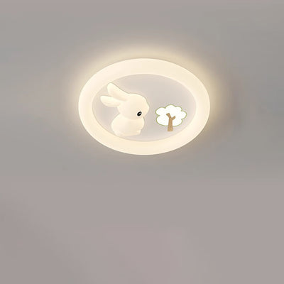 Contemporary Creative Kids Rabbit Iron PE LED Flush Mount Ceiling Light For Bedroom