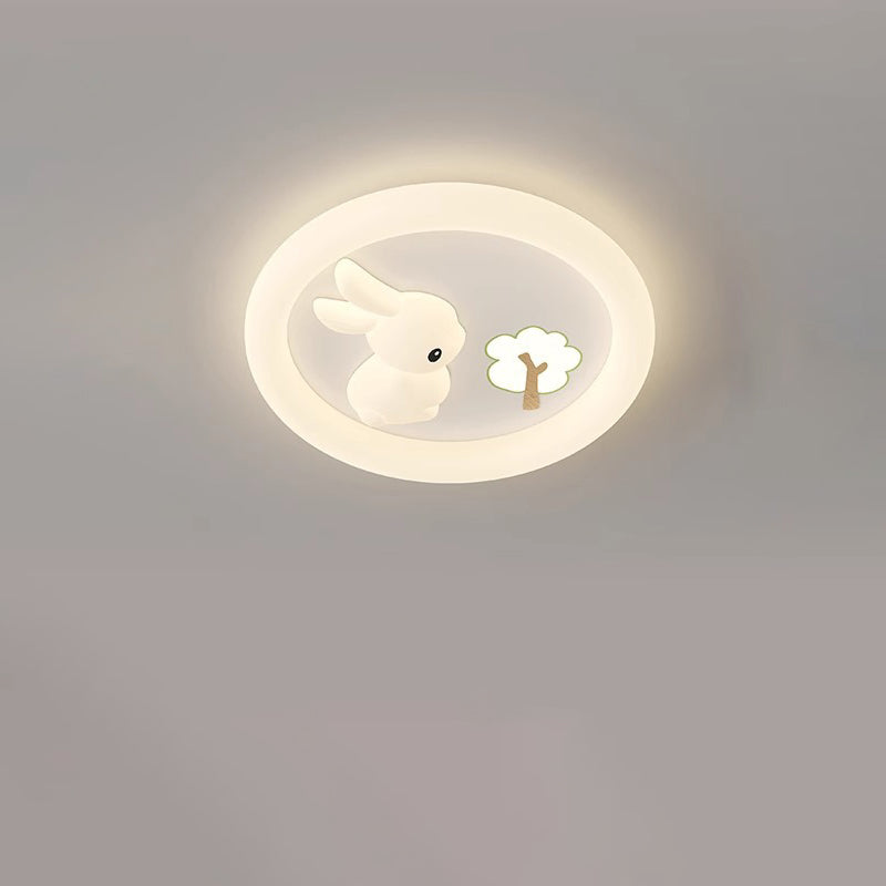 Contemporary Creative Kids Rabbit Iron PE LED Flush Mount Ceiling Light For Bedroom