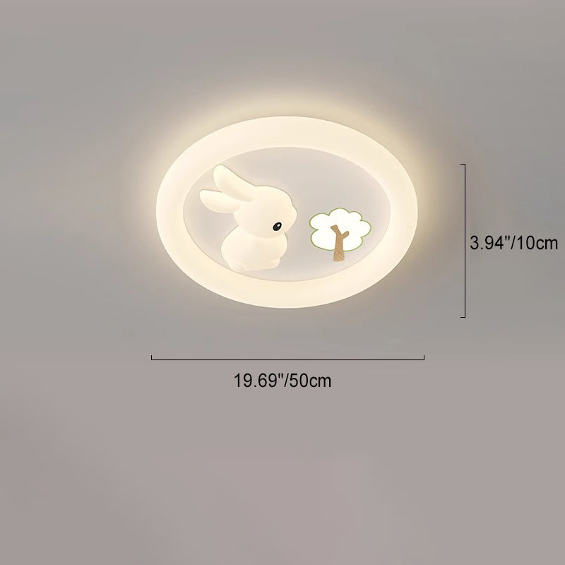 Contemporary Creative Kids Rabbit Iron PE LED Flush Mount Ceiling Light For Bedroom