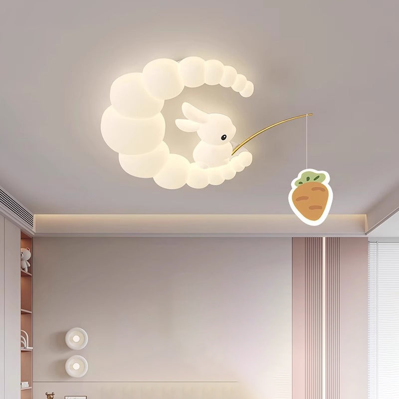 Contemporary Creative Kids Rabbit Iron PE LED Flush Mount Ceiling Light For Bedroom