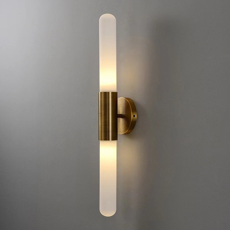 Contemporary Nordic Aluminum Copper Glass Strip 2-Light Wall Sconce Lamp For Hallway