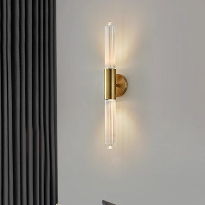 Contemporary Nordic Aluminum Copper Glass Strip 2-Light Wall Sconce Lamp For Hallway