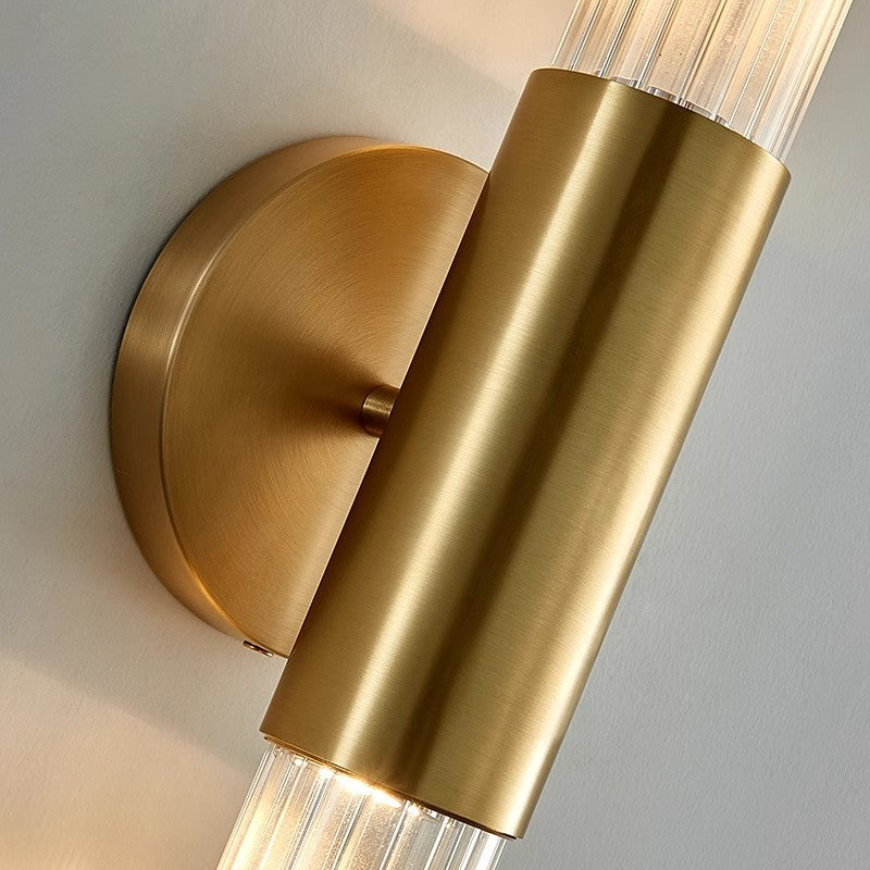 Contemporary Nordic Aluminum Copper Glass Strip 2-Light Wall Sconce Lamp For Hallway