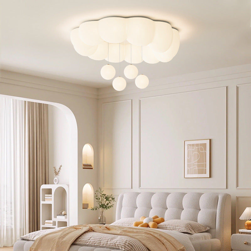 Contemporary Nordic Iron PE Cloud Round Ball LED Flush Mount Ceiling Light For Bedroom