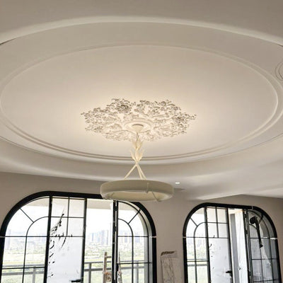 Traditional French Metal Resin Round Carved Floral LED Chandeliers For Living Room