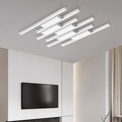 Contemporary Nordic Iron Acrylic Irregular Strip LED Flush Mount Ceiling Light For Living Room