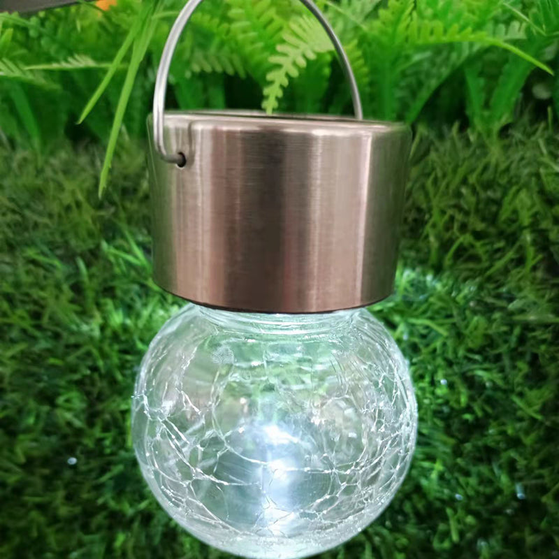 Modern Art Deco Solar Waterproof Stainless Steel Plastic Glass Crackle Ball LED Landscape Lighting Outdoor Light For Garden