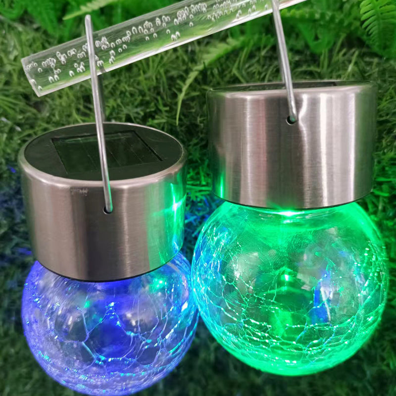 Modern Art Deco Solar Waterproof Stainless Steel Plastic Glass Crackle Ball LED Landscape Lighting Outdoor Light For Garden