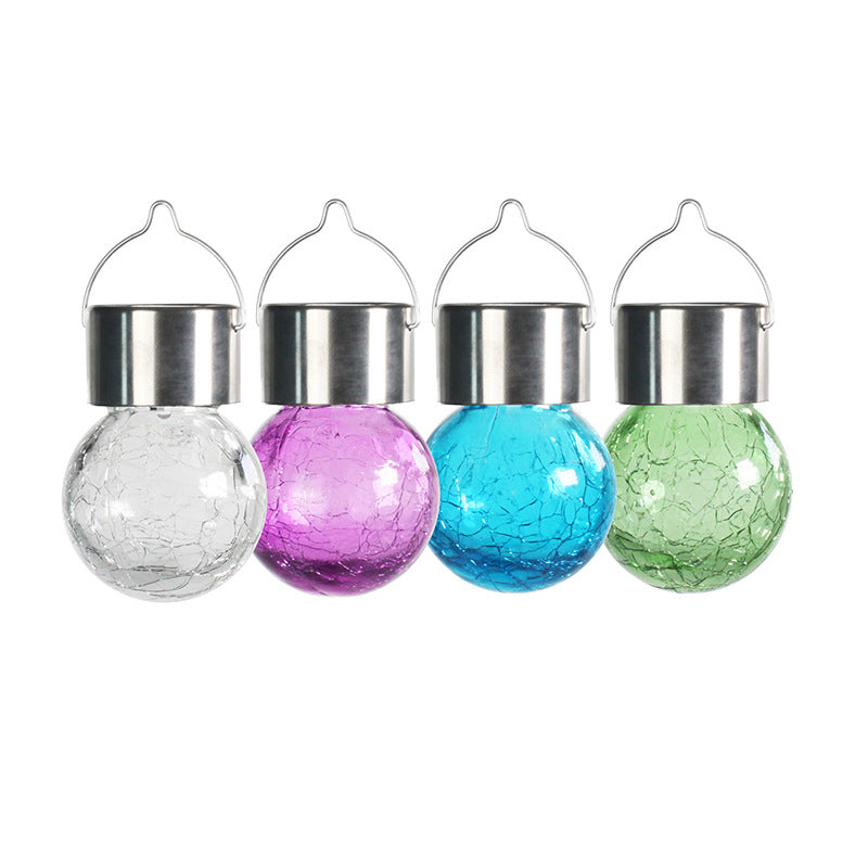 Modern Art Deco Solar Waterproof Stainless Steel Plastic Glass Crackle Ball LED Landscape Lighting Outdoor Light For Garden