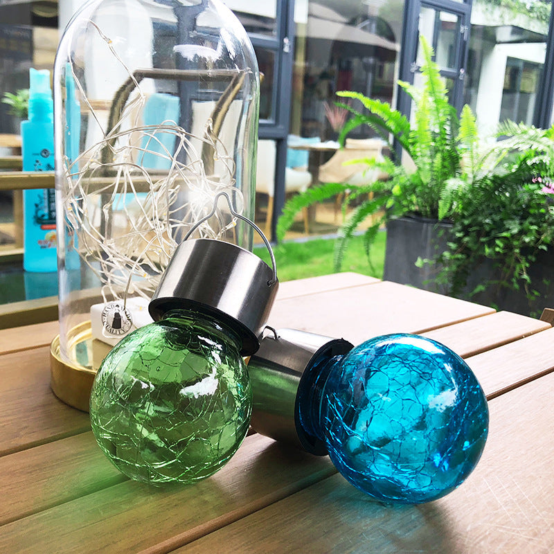 Modern Art Deco Solar Waterproof Stainless Steel Plastic Glass Crackle Ball LED Landscape Lighting Outdoor Light For Garden