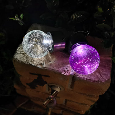 Modern Art Deco Solar Waterproof Stainless Steel Plastic Glass Crackle Ball LED Landscape Lighting Outdoor Light For Garden