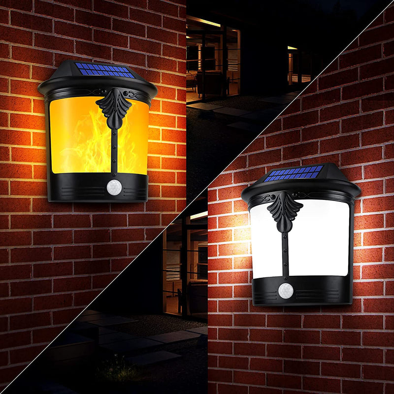 Contemporary Retro Solar Waterproof ABS Trapezoidal Flame Motion Sensor LED Wall Sconce Lamp For Outdoor Patio