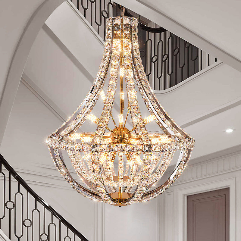 Contemporary Luxury Crystal Stainless Steel Metal Hemispheroid 15/24/36 Light Chandeliers For Living Room