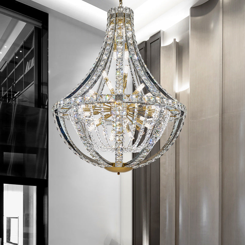 Contemporary Luxury Crystal Stainless Steel Metal Hemispheroid 15/24/36 Light Chandeliers For Living Room