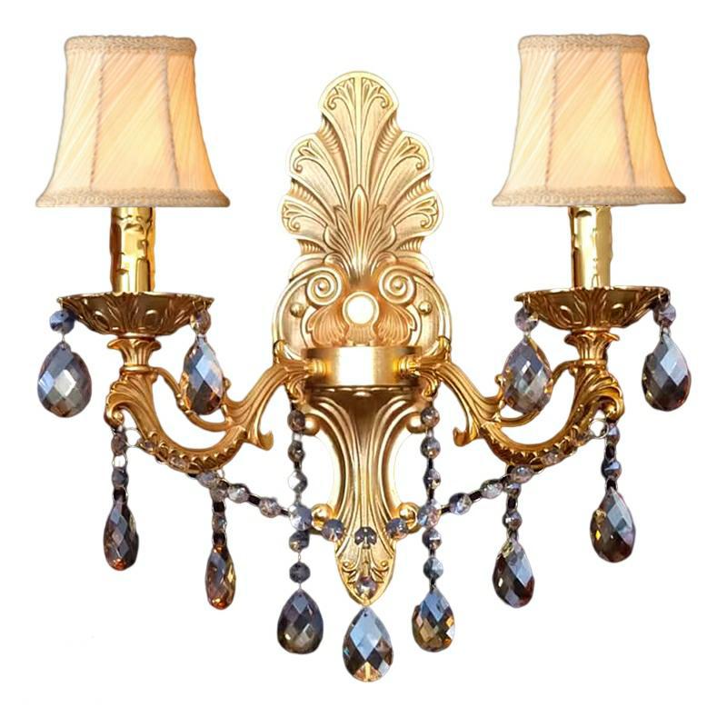 Traditional European Crystal Zinc Alloy Fabric Candle 1/2 Light Wall Sconce Lamp For Hallway