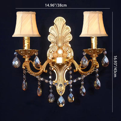 Traditional European Crystal Zinc Alloy Fabric Candle 1/2 Light Wall Sconce Lamp For Hallway